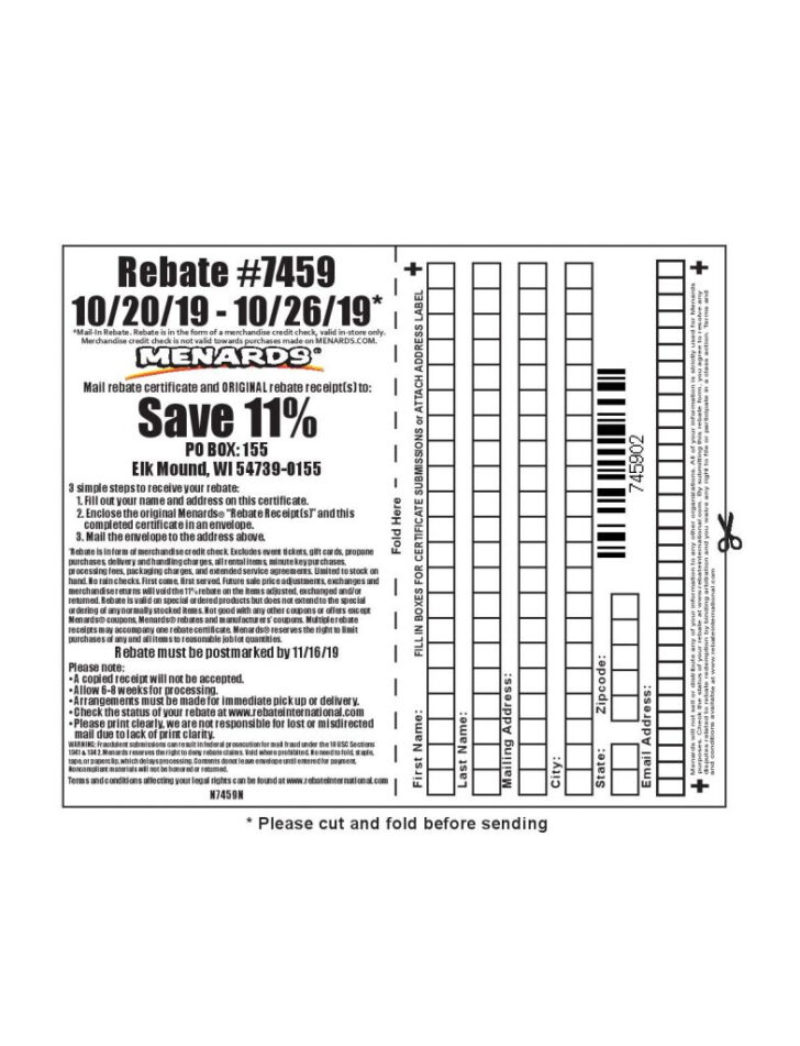 Blank Menards Rebate Form