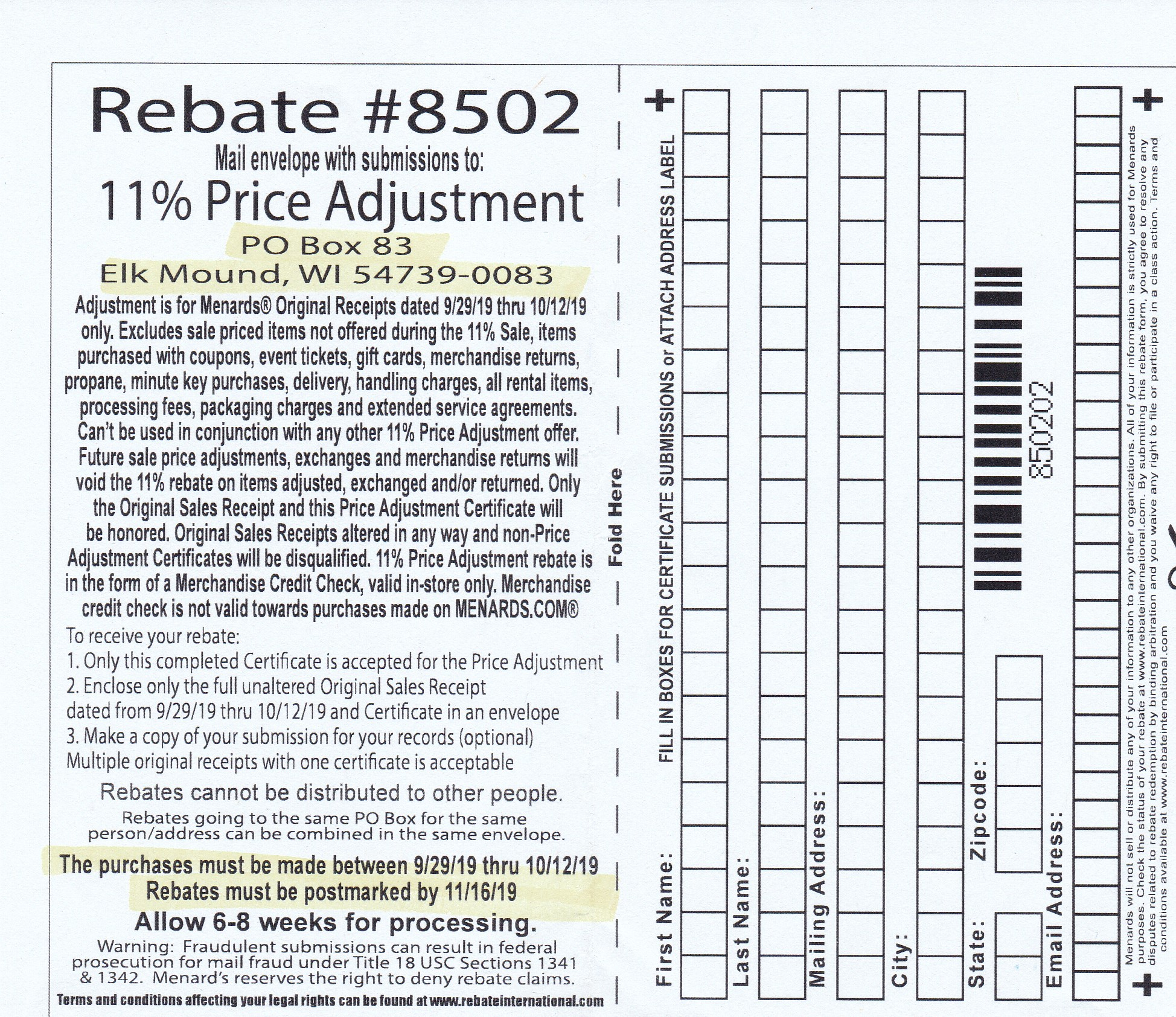 Menards 11 Price Adjustment Rebate Form 2022