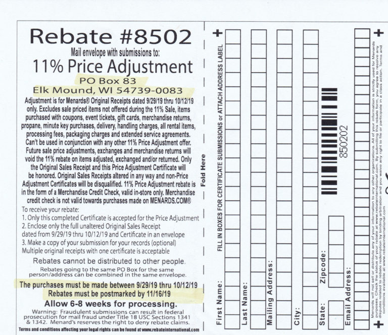 Menards 11 Rebate Adjustment Form 2024