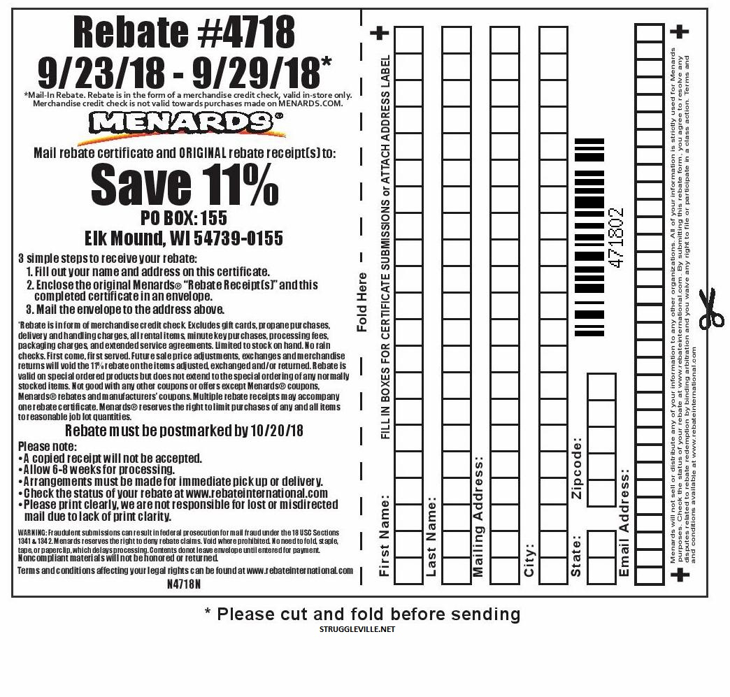 Menards 11 Rebate Form Week Before