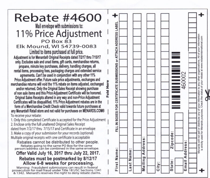 Menards Price Adjustment Rebate Form November 2024