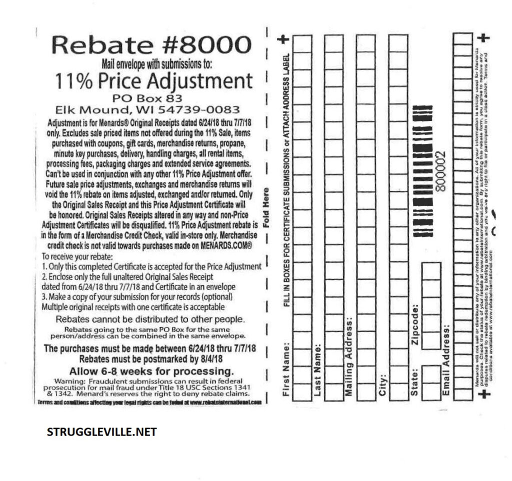 Menards Price Adjustment Rebate Form September 2024