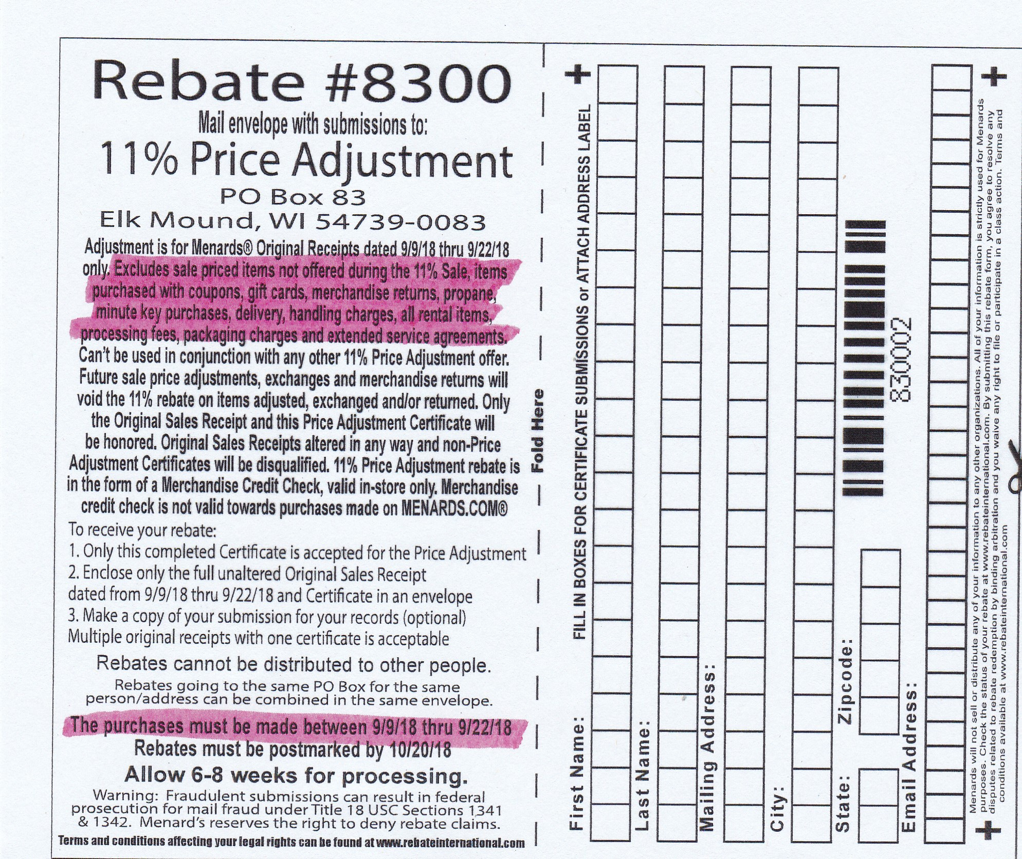 Menards Price Adjustment Rebate Form September 9 2022