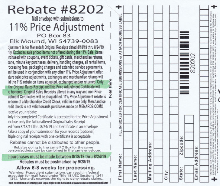 Menards Rebate Adjustment Form 2022