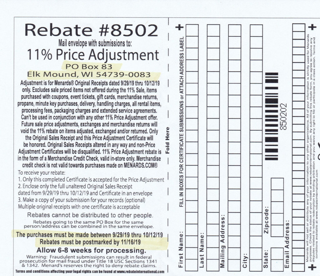 Menards Rebate Form 5106