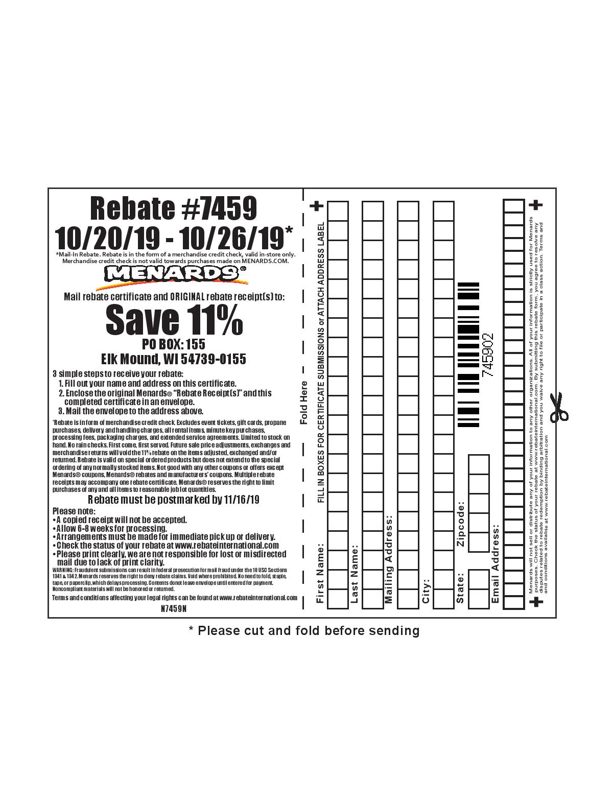 Menards Rebate Form September 9 2022 Number 7169