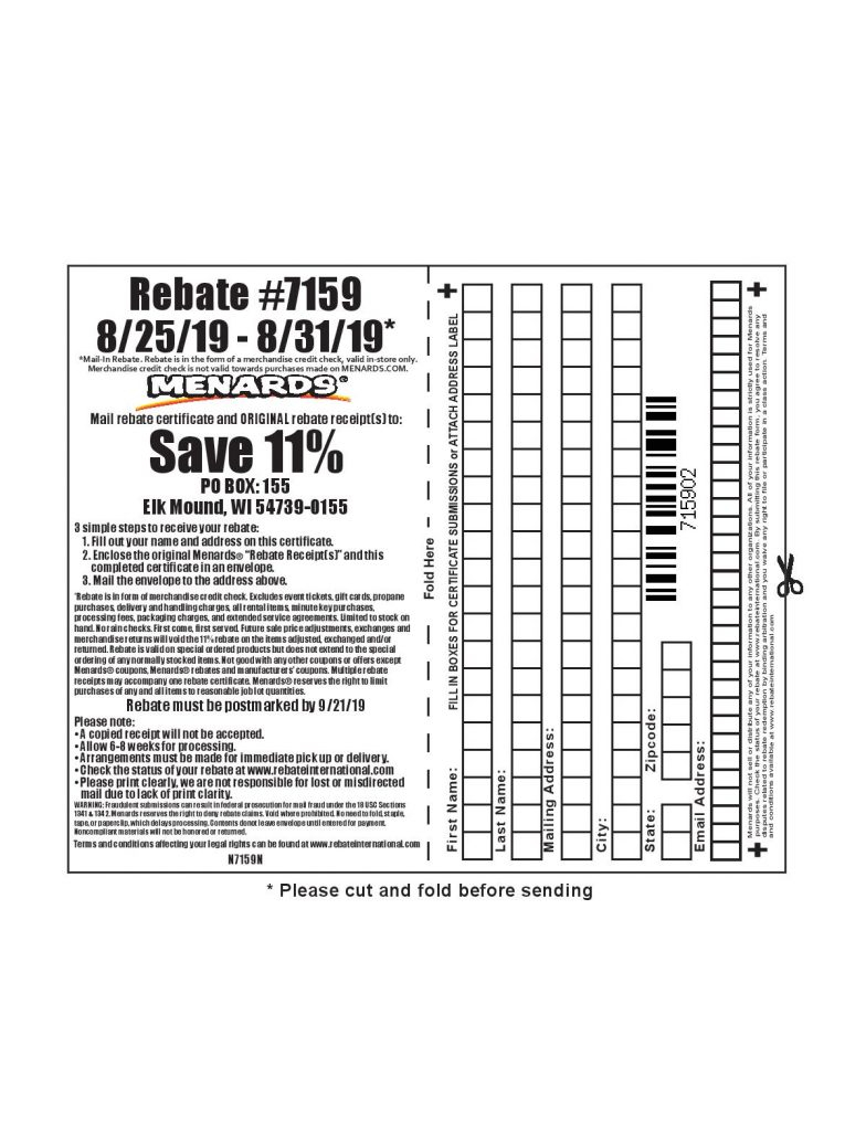 Menards Rebate Forms 2087